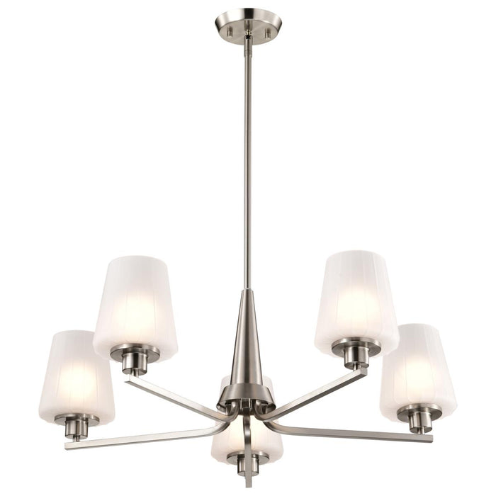 SATCO/NUVO Lune 5-Light Chandelier Brushed Nickel Finish Etched White Glass (60-8225)