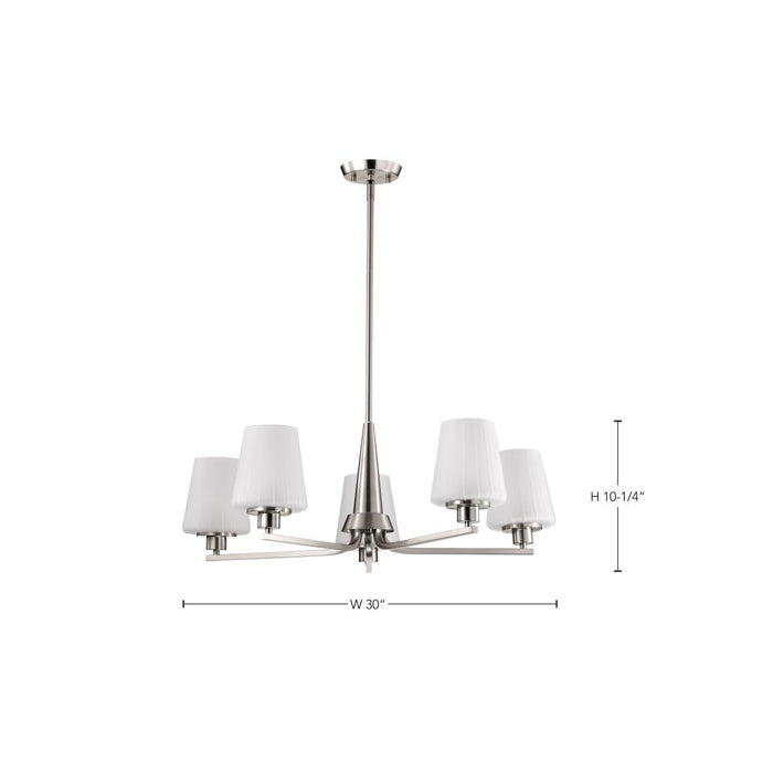 SATCO/NUVO Lune 5-Light Chandelier Brushed Nickel Finish Etched White Glass (60-8225)