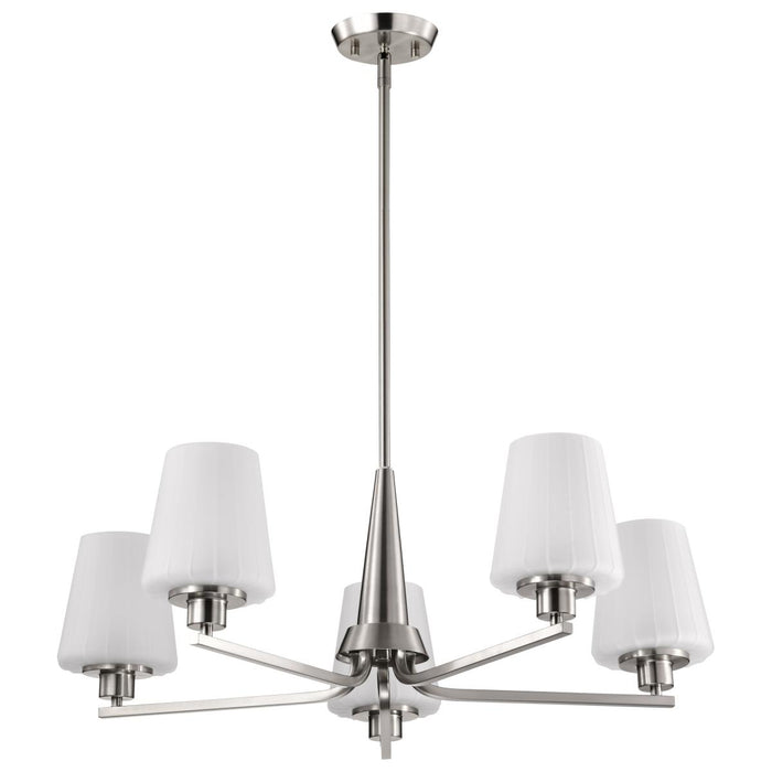 SATCO/NUVO Lune 5-Light Chandelier Brushed Nickel Finish Etched White Glass (60-8225)