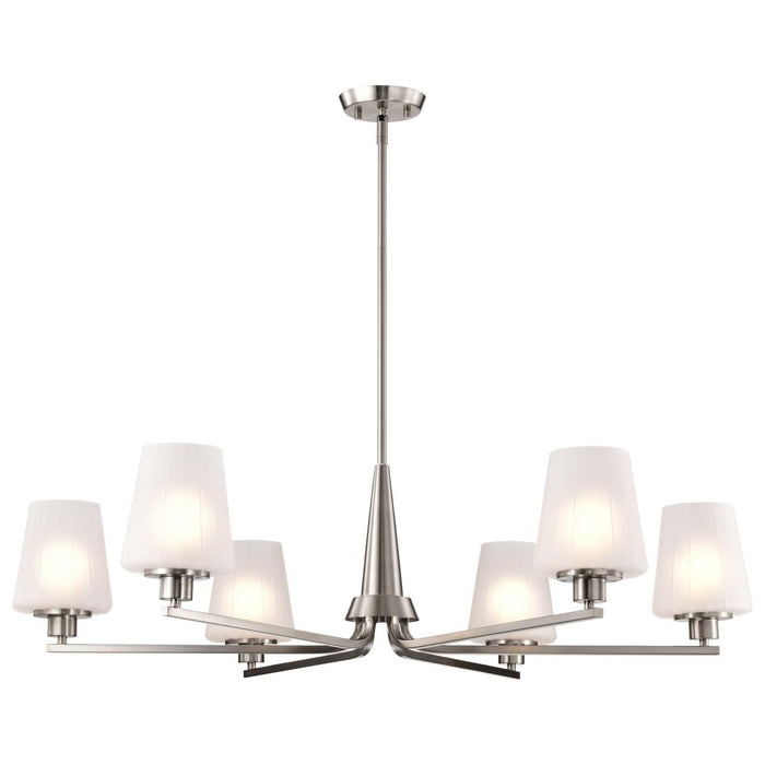 SATCO/NUVO Lune 6-Light Chandelier Brushed Nickel Finish Etched White Glass (60-8226)