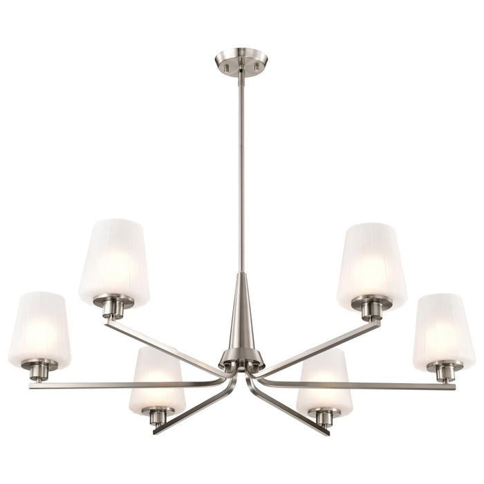 SATCO/NUVO Lune 6-Light Chandelier Brushed Nickel Finish Etched White Glass (60-8226)