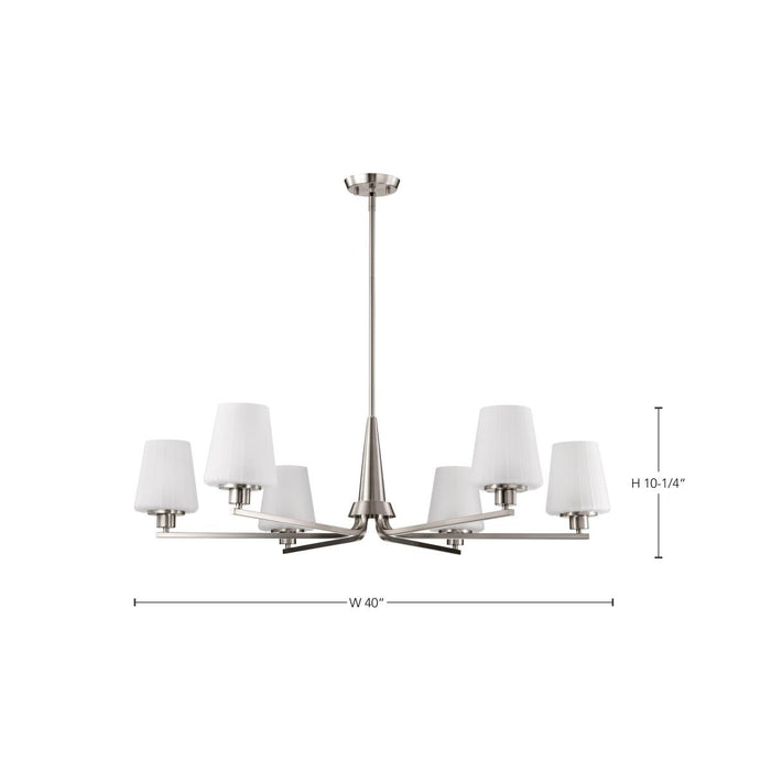 SATCO/NUVO Lune 6-Light Chandelier Brushed Nickel Finish Etched White Glass (60-8226)