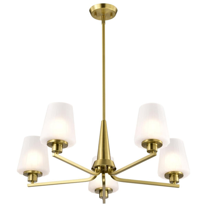 SATCO/NUVO Lune 5-Light Chandelier Vintage Brass Finish Etched White Glass (60-8235)