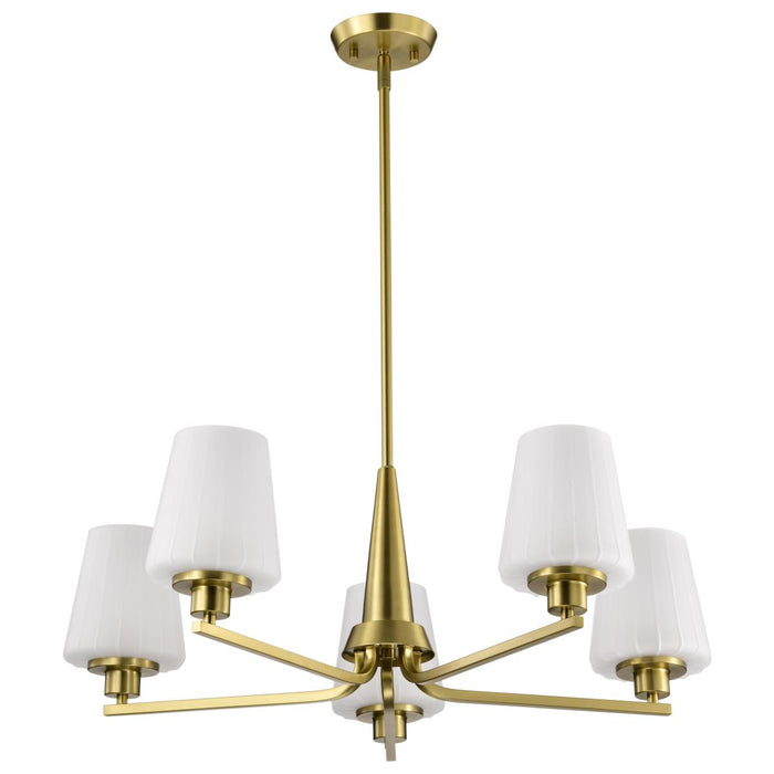 SATCO/NUVO Lune 5-Light Chandelier Vintage Brass Finish Etched White Glass (60-8235)