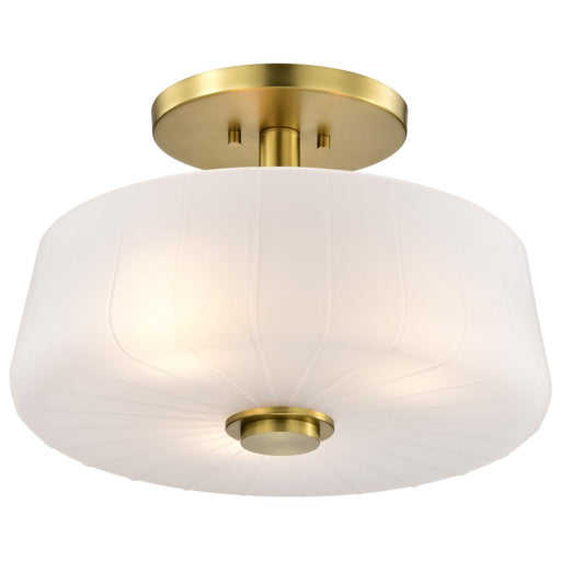 SATCO/NUVO Lune 3-Light Semi-Flush Vintage Brass Finish Etched White Glass (60-8239)