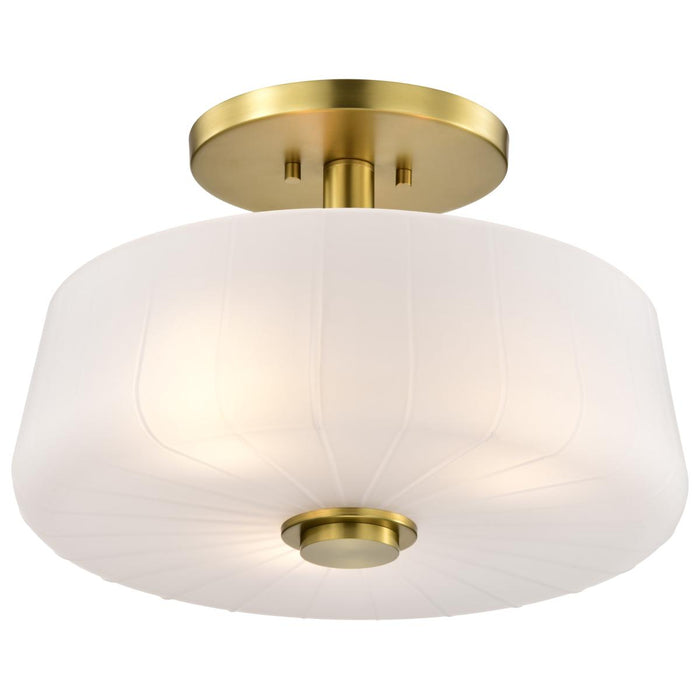 SATCO/NUVO Lune 3-Light Semi-Flush Vintage Brass Finish Etched White Glass (60-8239)