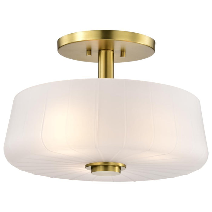 SATCO/NUVO Lune 3-Light Semi-Flush Vintage Brass Finish Etched White Glass (60-8239)