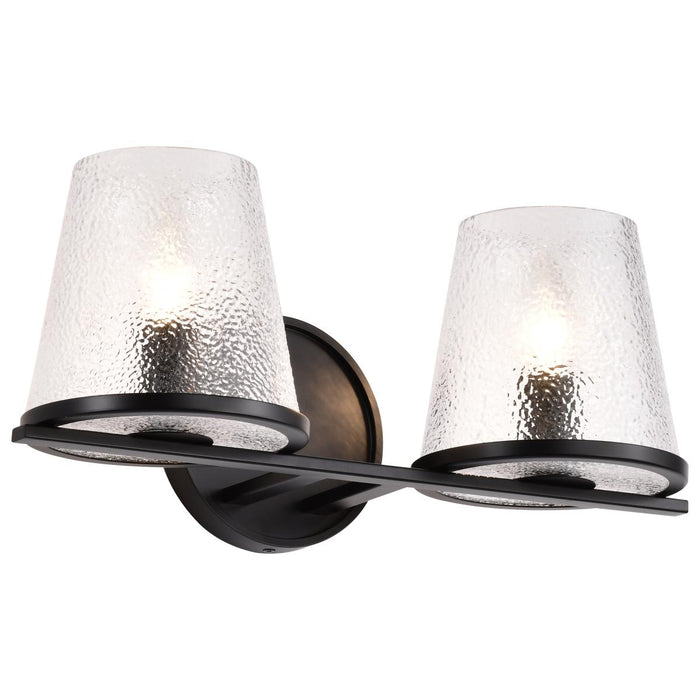 SATCO/NUVO Valentine 2-Light Vanity Black Finish Hammered Glass (60-8252)