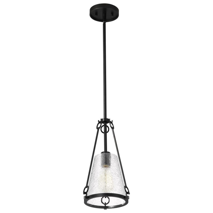 SATCO/NUVO Valentine Small Pendant Black Finish Hammered Glass (60-8255)