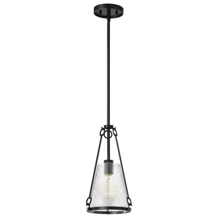 SATCO/NUVO Valentine Small Pendant Black Finish Hammered Glass (60-8255)