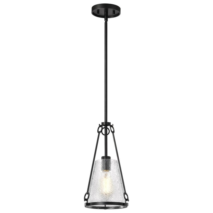 SATCO/NUVO Valentine Small Pendant Black Finish Hammered Glass (60-8255)