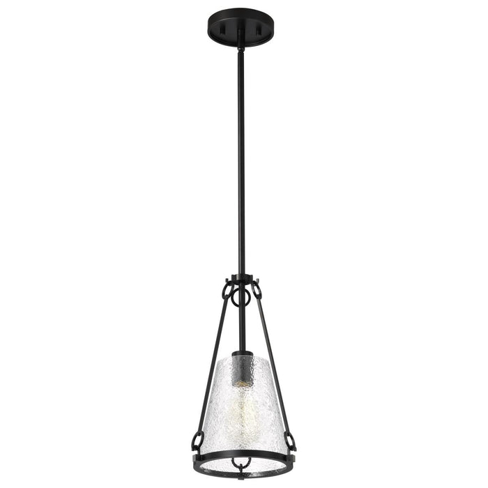 SATCO/NUVO Valentine Small Pendant Black Finish Hammered Glass (60-8255)