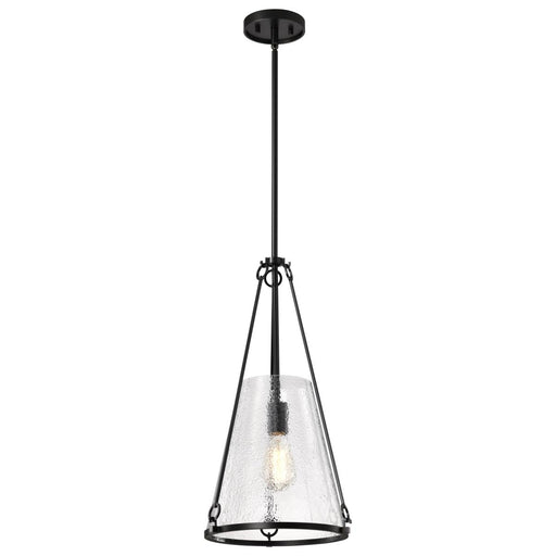 SATCO/NUVO Valentine Medium Pendant Black Finish Hammered Glass (60-8256)