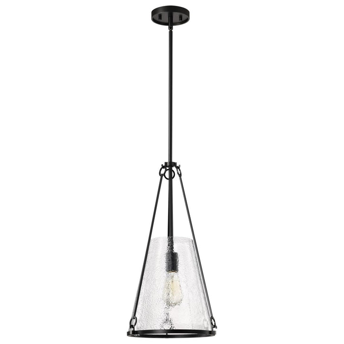 SATCO/NUVO Valentine Medium Pendant Black Finish Hammered Glass (60-8256)