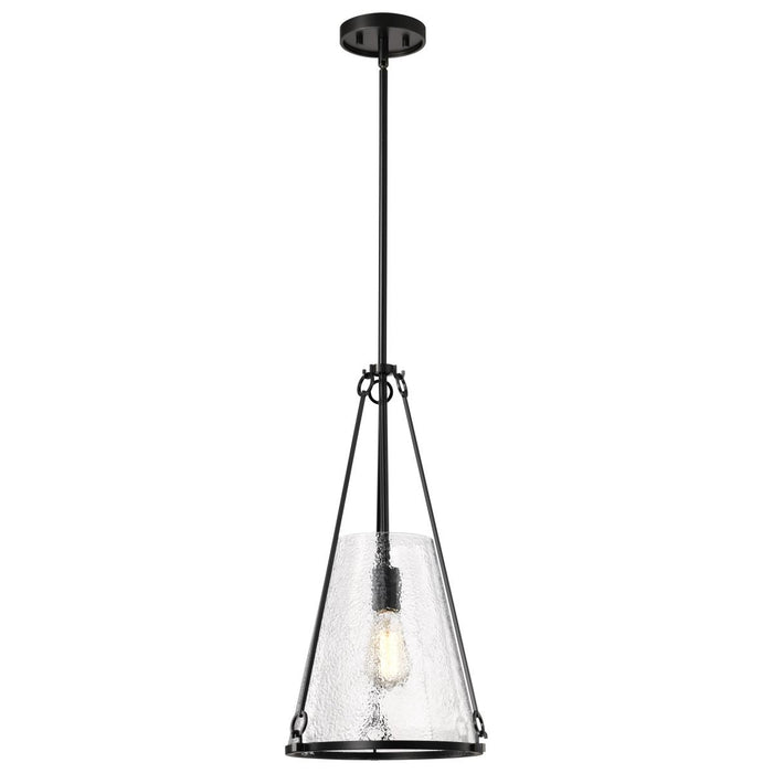 SATCO/NUVO Valentine Medium Pendant Black Finish Hammered Glass (60-8256)