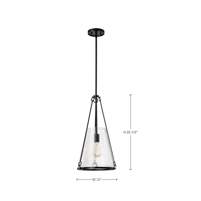 SATCO/NUVO Valentine Medium Pendant Black Finish Hammered Glass (60-8256)