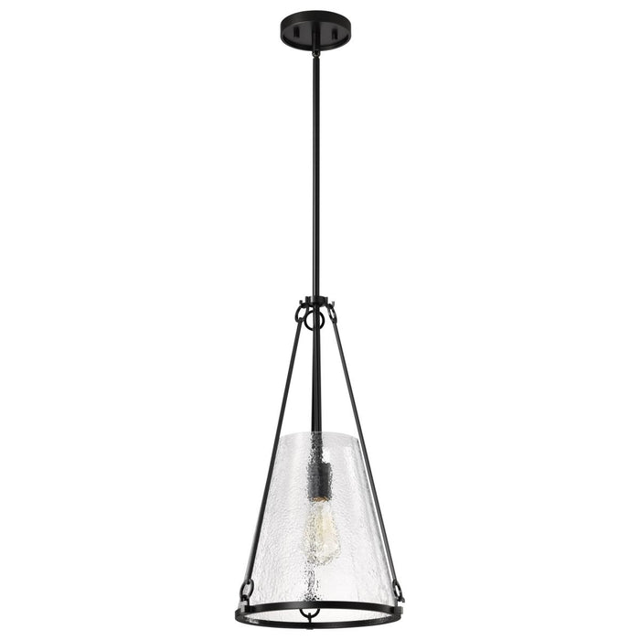 SATCO/NUVO Valentine Medium Pendant Black Finish Hammered Glass (60-8256)