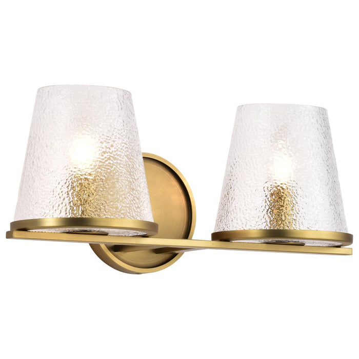SATCO/NUVO Valentine 2-Light Vanity Vintage Brass Finish Hammered Glass (60-8262)