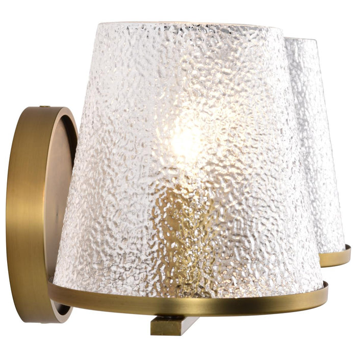 SATCO/NUVO Valentine 2-Light Vanity Vintage Brass Finish Hammered Glass (60-8262)