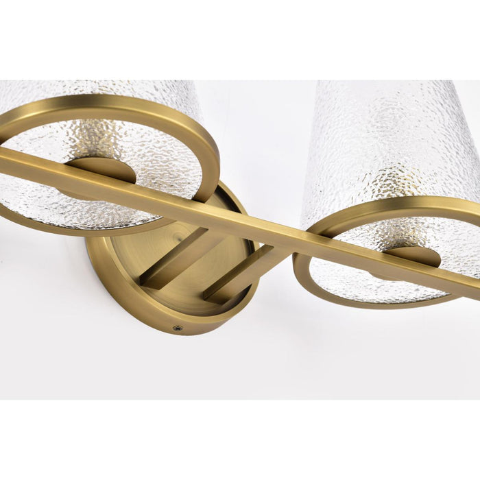 SATCO/NUVO Valentine 2-Light Vanity Vintage Brass Finish Hammered Glass (60-8262)