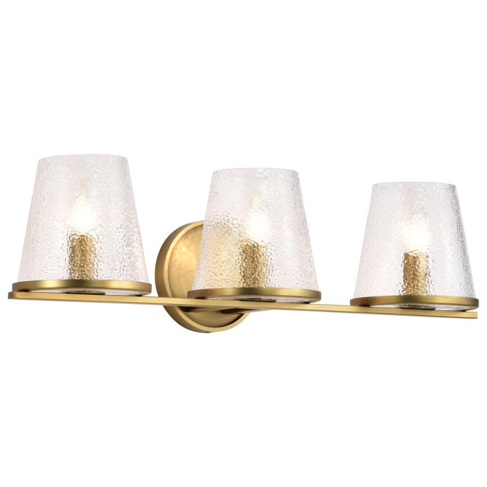 SATCO/NUVO Valentine 3-Light Vanity Vintage Brass Finish Hammered Glass (60-8263)