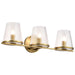 SATCO/NUVO Valentine 3-Light Vanity Vintage Brass Finish Hammered Glass (60-8263)