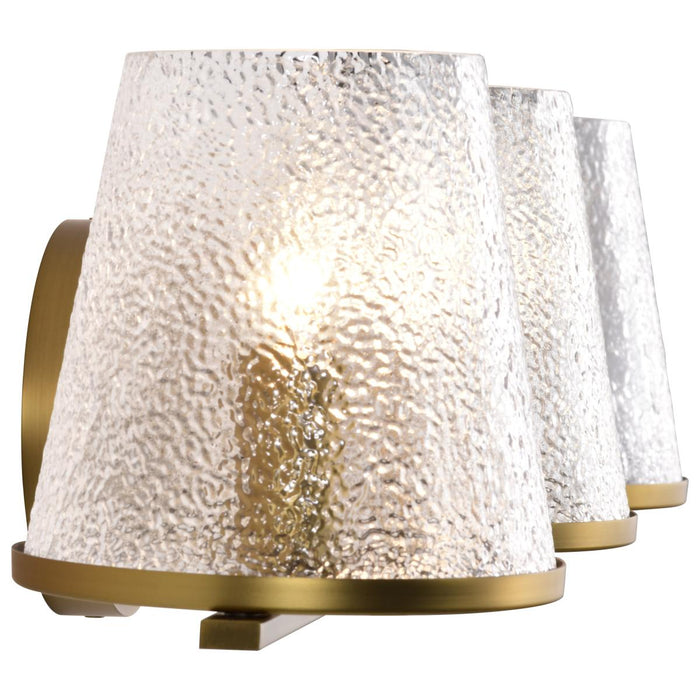 SATCO/NUVO Valentine 3-Light Vanity Vintage Brass Finish Hammered Glass (60-8263)
