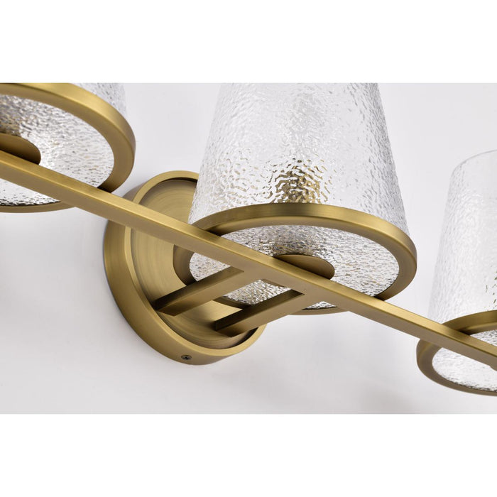 SATCO/NUVO Valentine 3-Light Vanity Vintage Brass Finish Hammered Glass (60-8263)