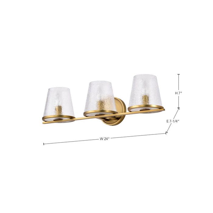 SATCO/NUVO Valentine 3-Light Vanity Vintage Brass Finish Hammered Glass (60-8263)