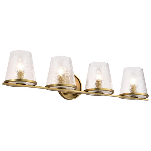 SATCO/NUVO Valentine 4-Light Vanity Vintage Brass Finish Hammered Glass (60-8264)