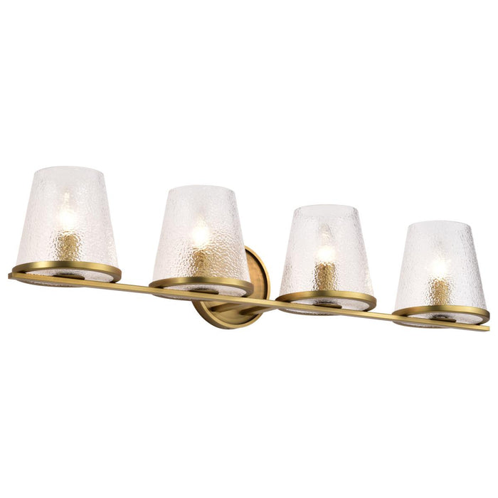 SATCO/NUVO Valentine 4-Light Vanity Vintage Brass Finish Hammered Glass (60-8264)