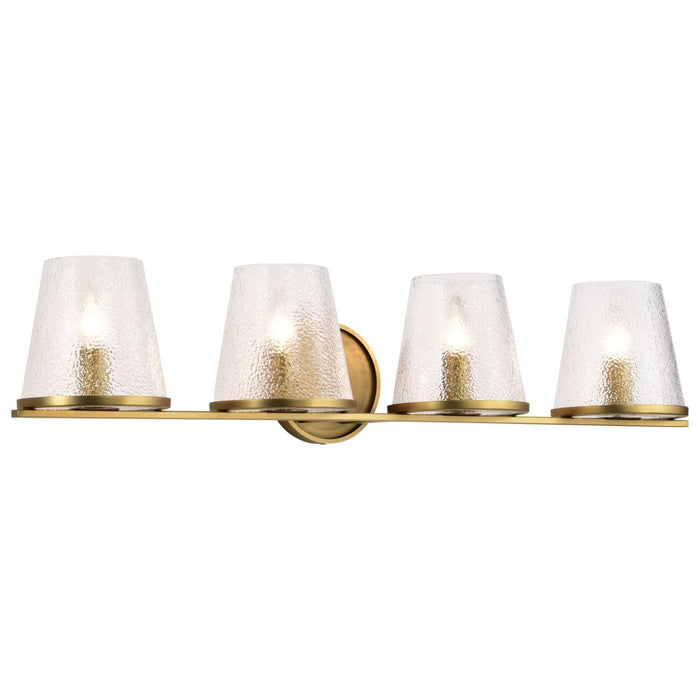 SATCO/NUVO Valentine 4-Light Vanity Vintage Brass Finish Hammered Glass (60-8264)