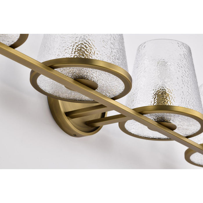 SATCO/NUVO Valentine 4-Light Vanity Vintage Brass Finish Hammered Glass (60-8264)