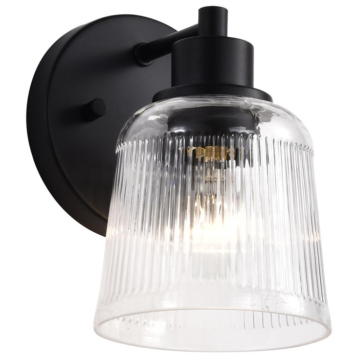 SATCO/NUVO Grayson 1 Light Vanity Matte Black Finish Clear Ribbed Glass (60-8601)