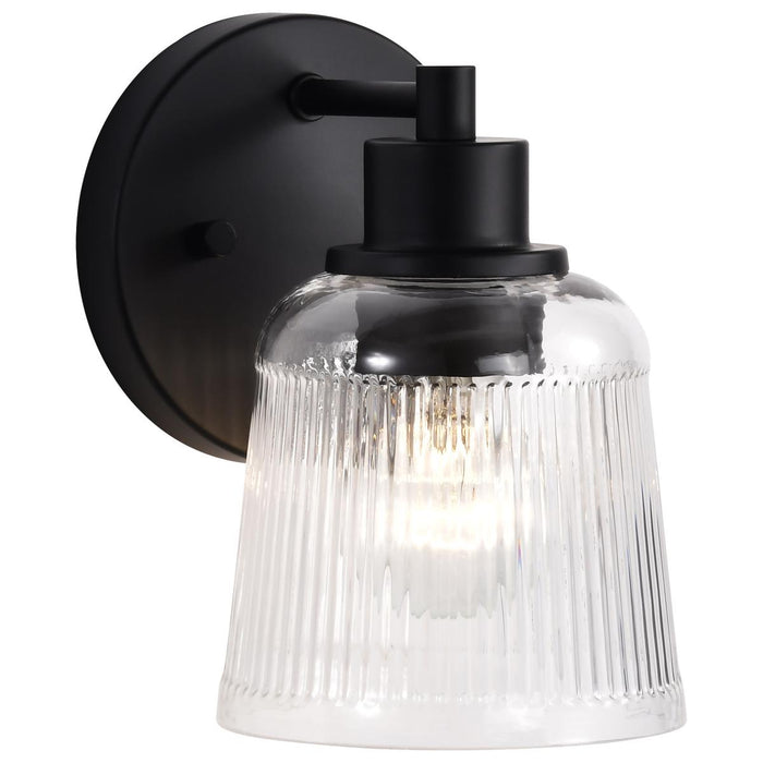 SATCO/NUVO Grayson 1 Light Vanity Matte Black Finish Clear Ribbed Glass (60-8601)
