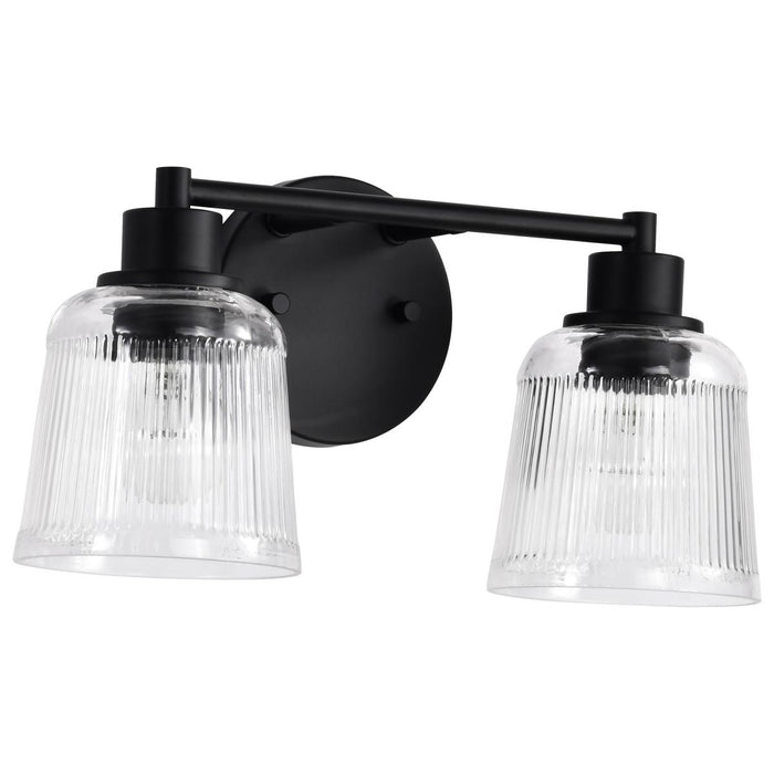 SATCO/NUVO Grayson 2 Light Vanity Matte Black Finish Clear Ribbed Glass (60-8602)