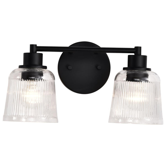 SATCO/NUVO Grayson 2 Light Vanity Matte Black Finish Clear Ribbed Glass (60-8602)