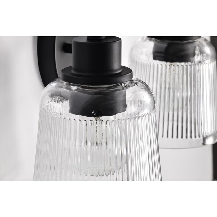 SATCO/NUVO Grayson 2 Light Vanity Matte Black Finish Clear Ribbed Glass (60-8602)