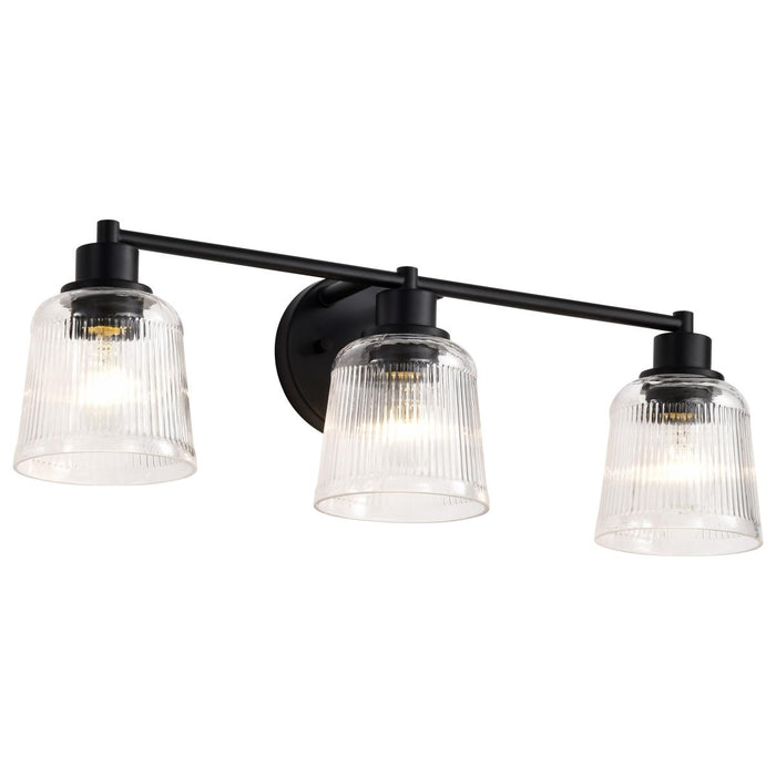 SATCO/NUVO Grayson 3 Light Vanity Matte Black Finish Clear Ribbed Glass (60-8603)