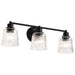 SATCO/NUVO Grayson 3 Light Vanity Matte Black Finish Clear Ribbed Glass (60-8603)