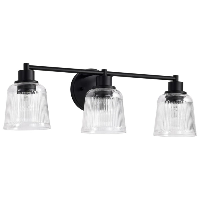 SATCO/NUVO Grayson 3 Light Vanity Matte Black Finish Clear Ribbed Glass (60-8603)
