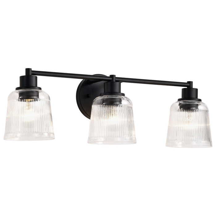SATCO/NUVO Grayson 3 Light Vanity Matte Black Finish Clear Ribbed Glass (60-8603)