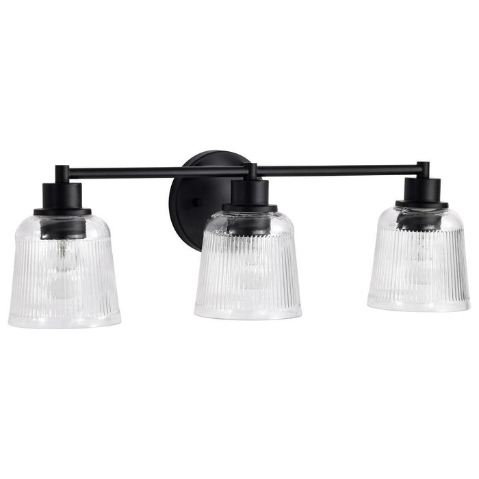 SATCO/NUVO Grayson 3 Light Vanity Matte Black Finish Clear Ribbed Glass (60-8603)