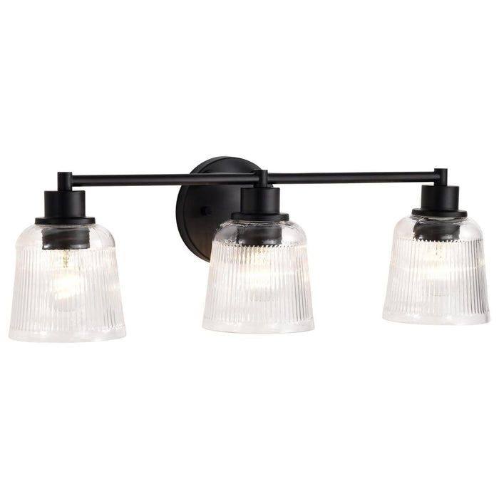 SATCO/NUVO Grayson 3 Light Vanity Matte Black Finish Clear Ribbed Glass (60-8603)