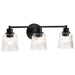 SATCO/NUVO Grayson 3 Light Vanity Matte Black Finish Clear Ribbed Glass (60-8603)
