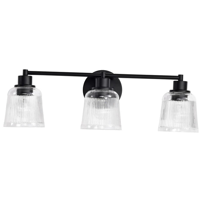 SATCO/NUVO Grayson 3 Light Vanity Matte Black Finish Clear Ribbed Glass (60-8603)