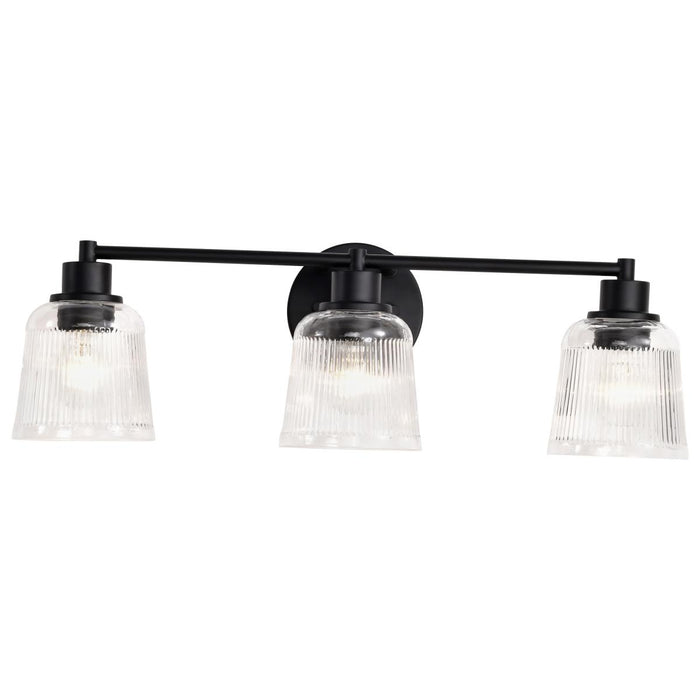 SATCO/NUVO Grayson 3 Light Vanity Matte Black Finish Clear Ribbed Glass (60-8603)