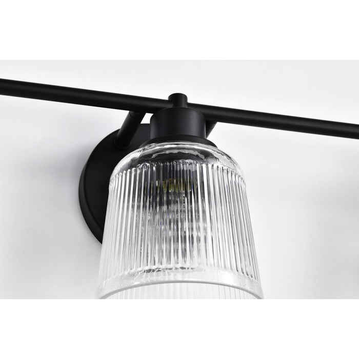 SATCO/NUVO Grayson 3 Light Vanity Matte Black Finish Clear Ribbed Glass (60-8603)