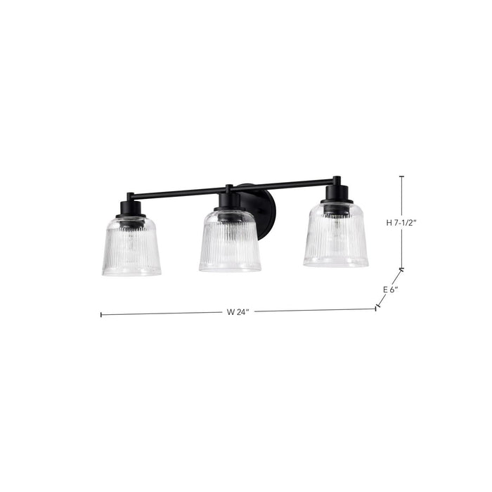 SATCO/NUVO Grayson 3 Light Vanity Matte Black Finish Clear Ribbed Glass (60-8603)