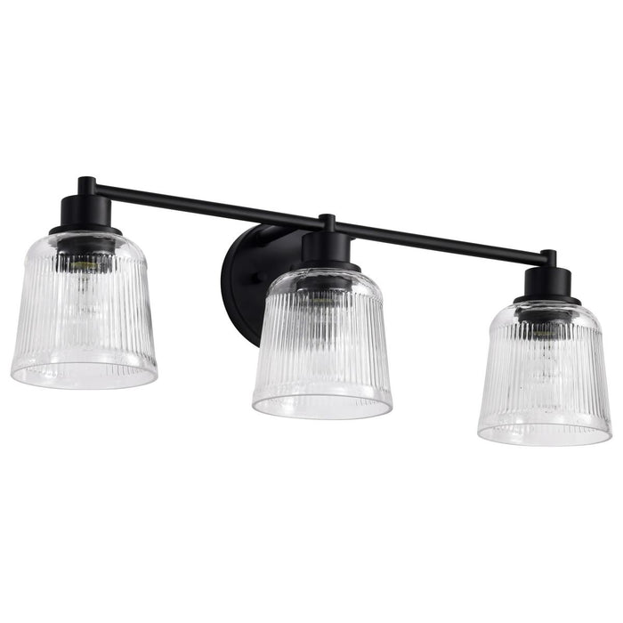 SATCO/NUVO Grayson 3 Light Vanity Matte Black Finish Clear Ribbed Glass (60-8603)